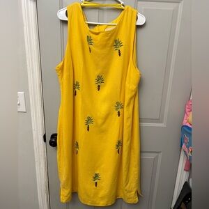 Vintage 90’s Yellow Midi Dress with Palm Tree Print